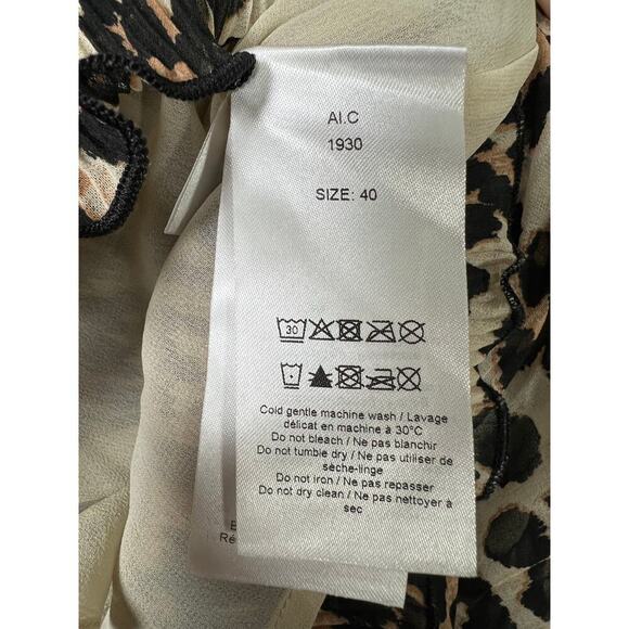 Ganni Leopard Print Pleated Peplum Blouse Long Sleeves Size 40 - Picture 8 of 10